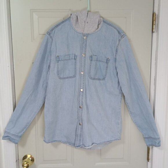Forever 21 Mens Denim Hoodie Jacket Light Wash Medium Cotton Blend - Picture 1 of 9